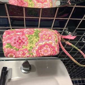 Vera Bradley Pink and Green Quilted Wristlet